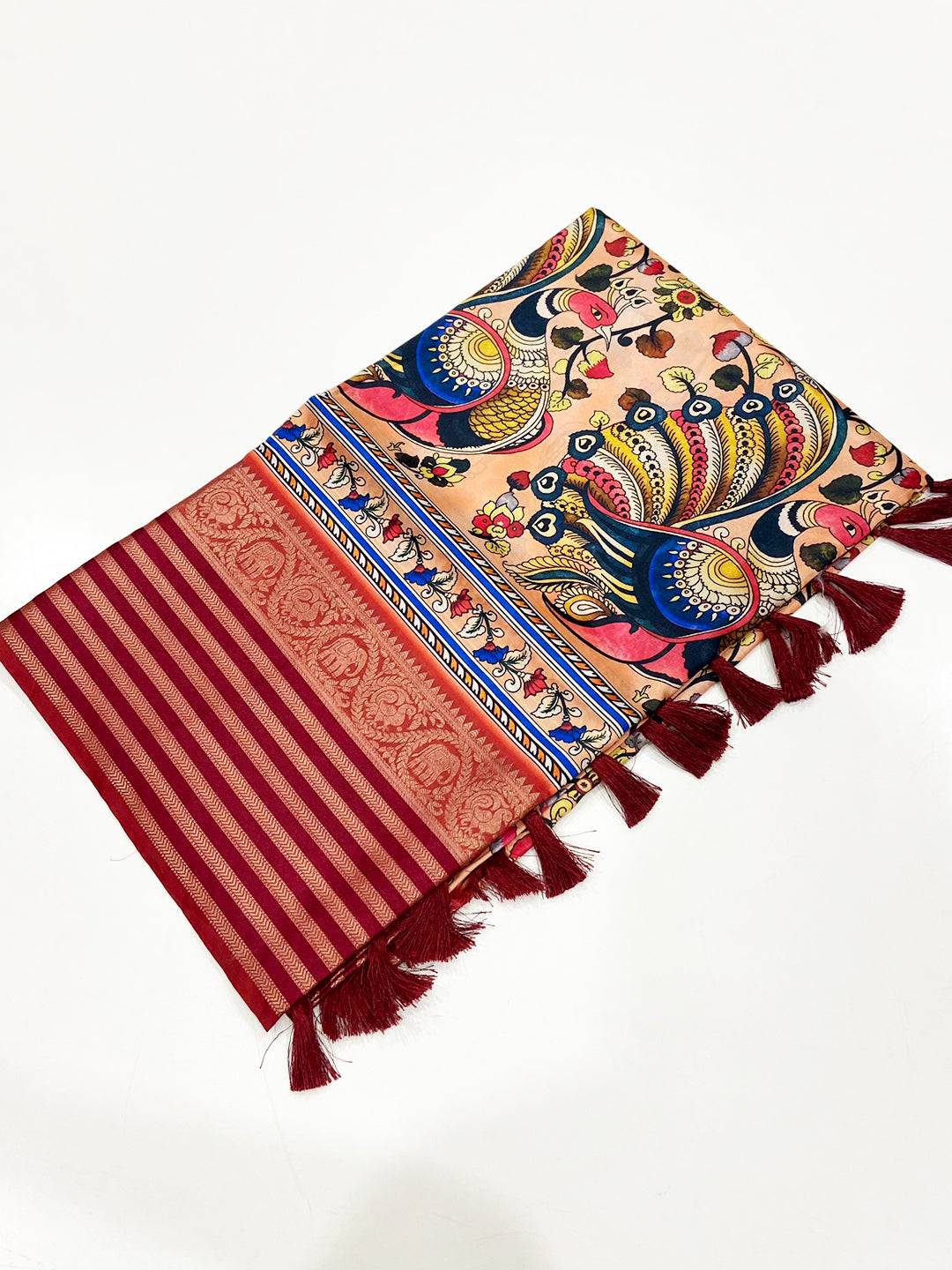 Red Kalamkari Digital Print Pattu Saree