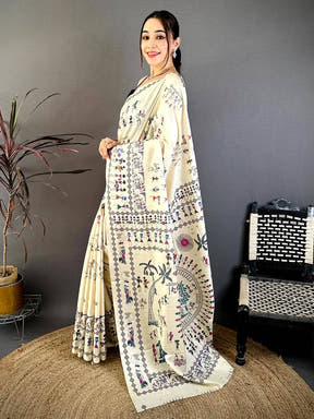 Stylish Soft Ghicha Tussar Warli Print Saree