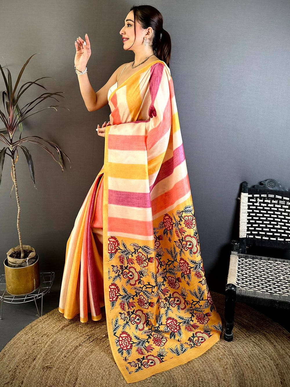Elegant Rangkat Print Tussar Saree