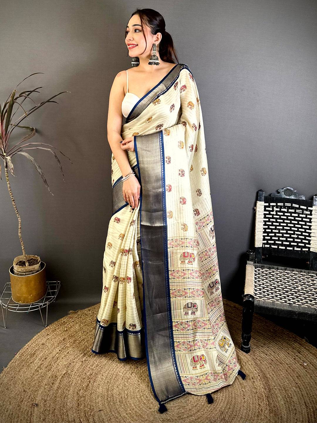 Royal Ajrakh Block Kalamkari Dola Saree