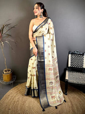 Royal Ajrakh Block Kalamkari Dola Saree