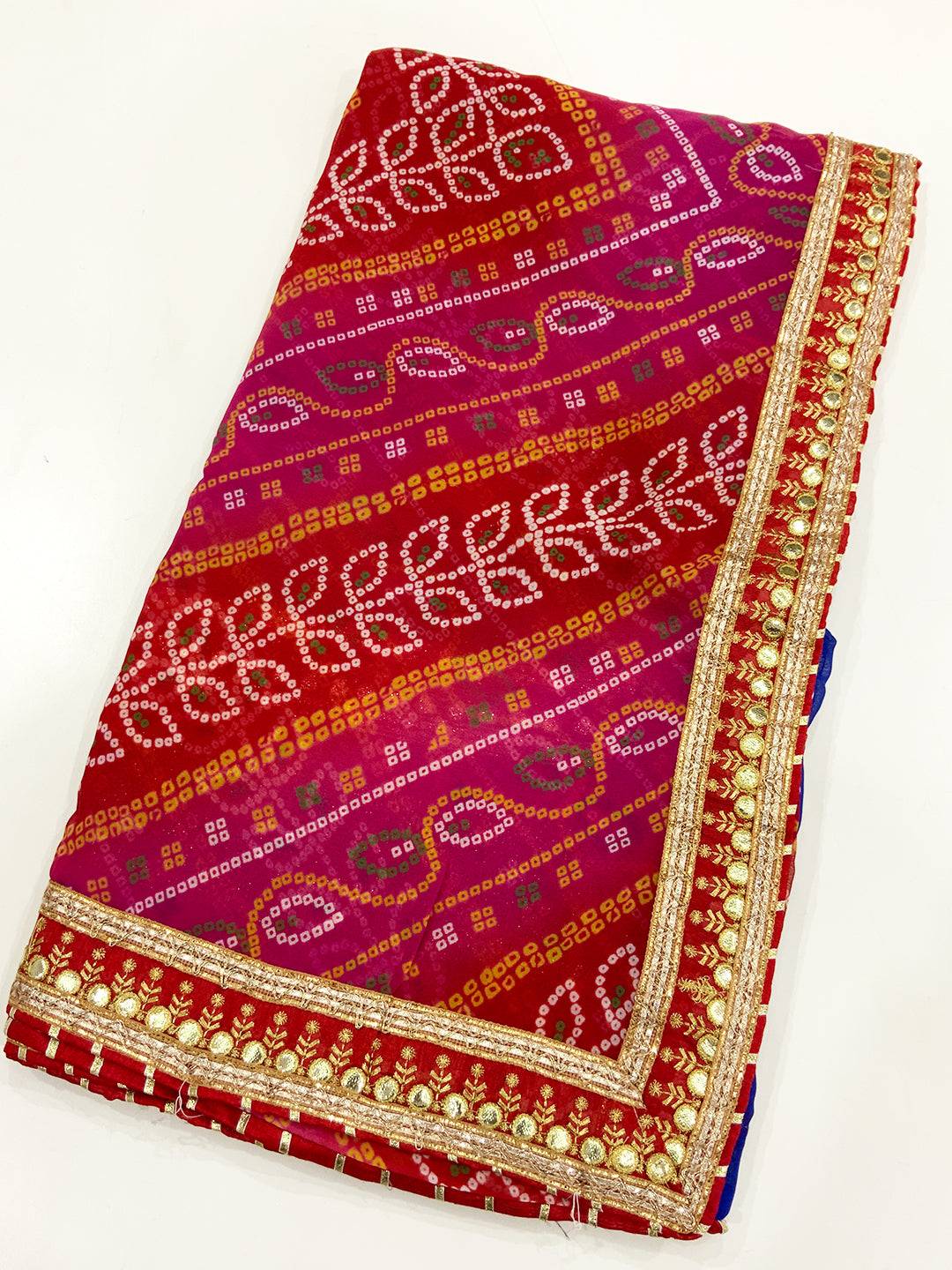 Elegant Bandhej Foil Work Chiffon Saree