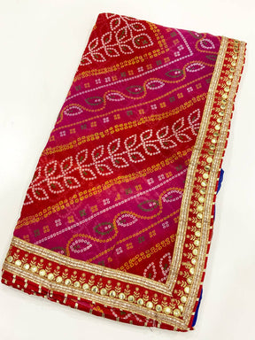 Elegant Bandhej Foil Work Chiffon Saree