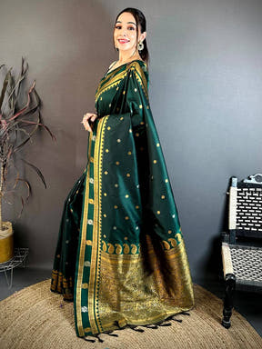 Classic Green Banarasi Katan Silk Zari Saree
