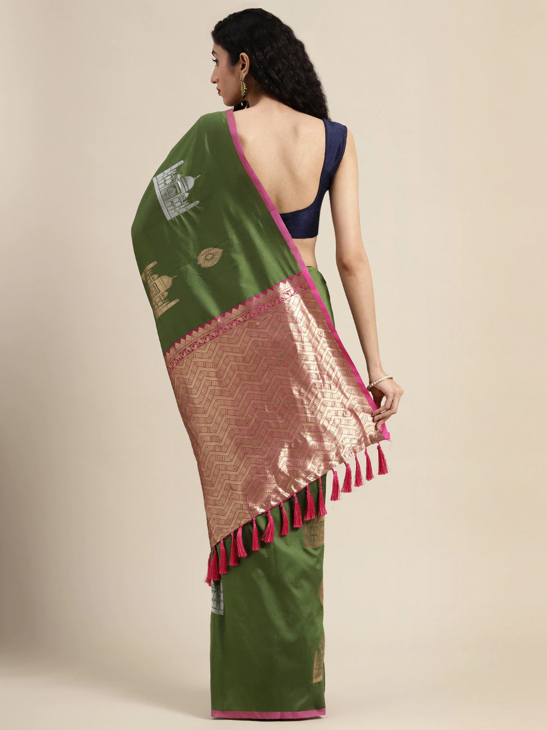 Trendy Green Colour Silk Blend Woven Design Banarasi Saree