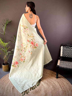 Light Green Kanjivaram Digital Silk Saree