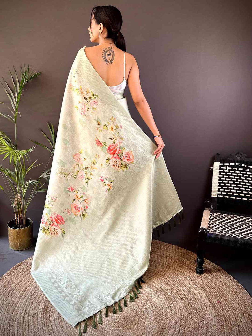 Light Green Kanjivaram Digital Silk Saree