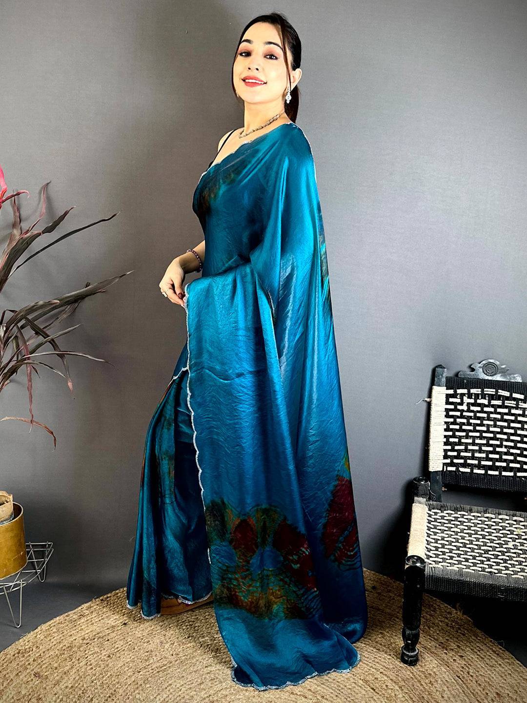 Navy Shibori Satin Tissue Saree