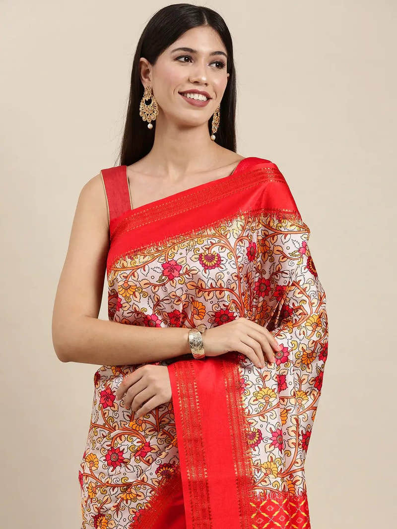 Eye-Catching Flower Digital Print Soft Silk Saree