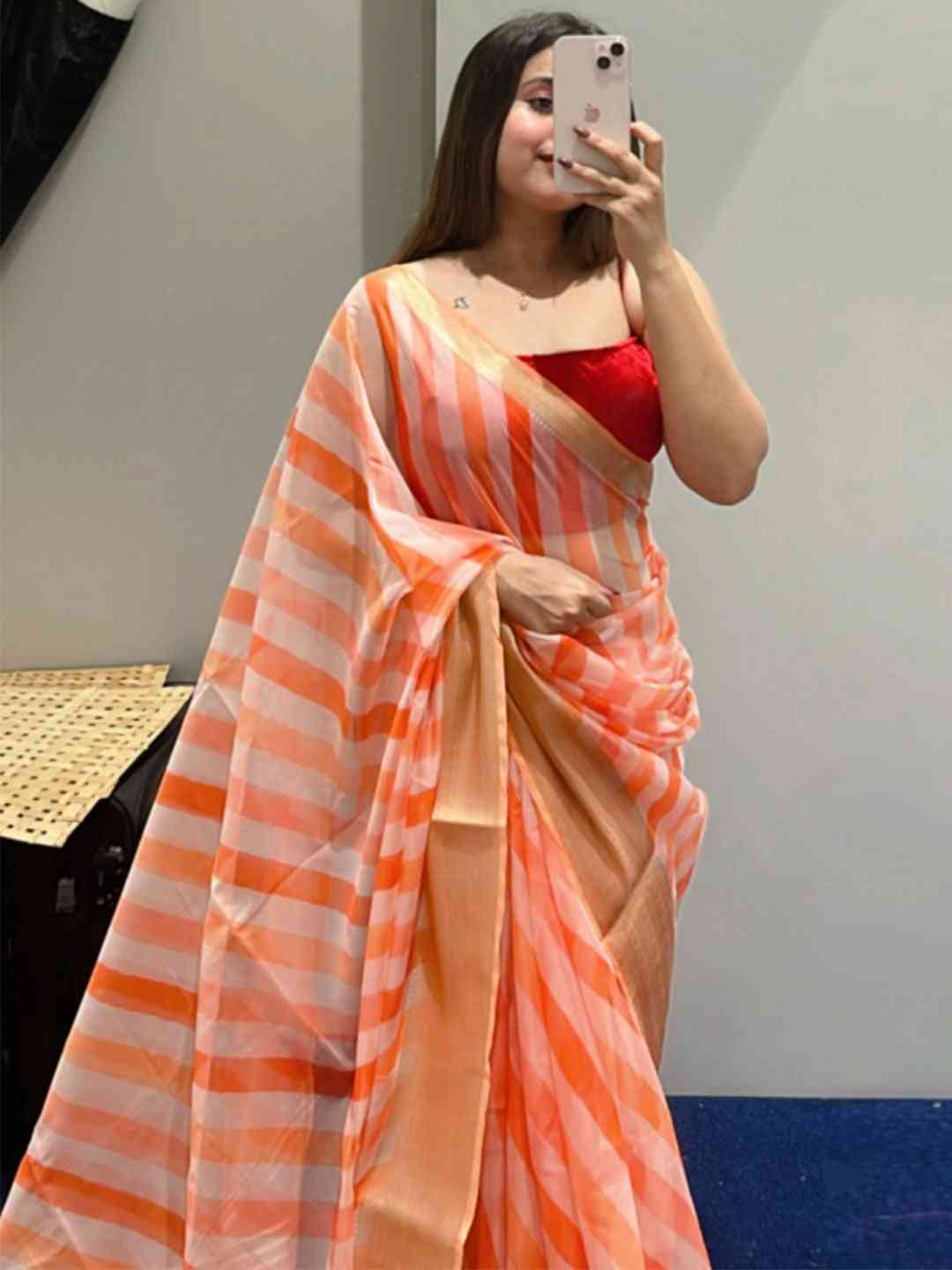 Soft Orgenza Lehriya Saree Party Wear