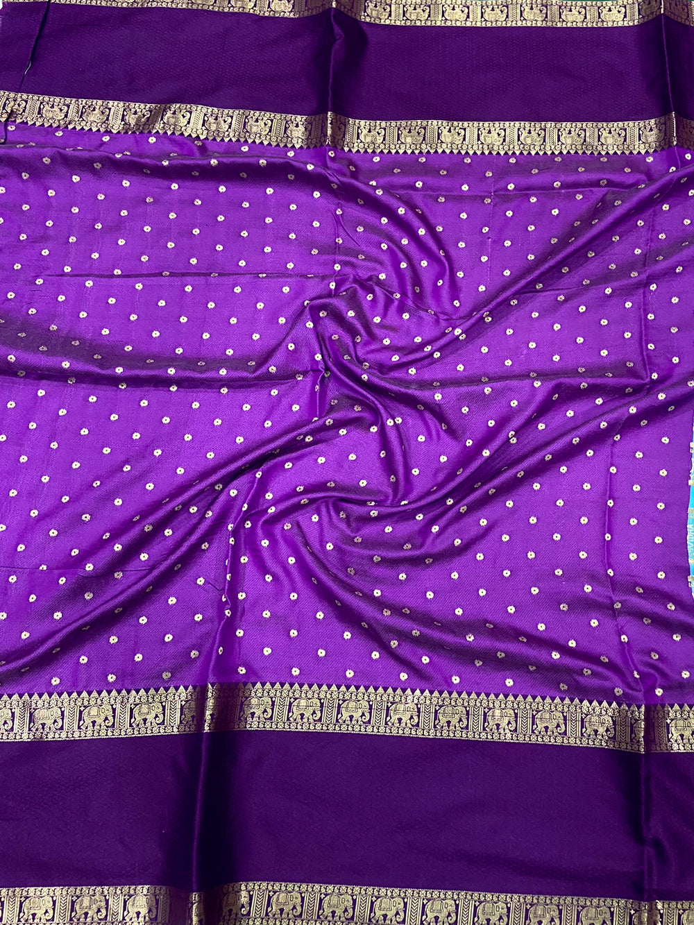 Ethereal Sky Gadhwal Soft Silk Saree