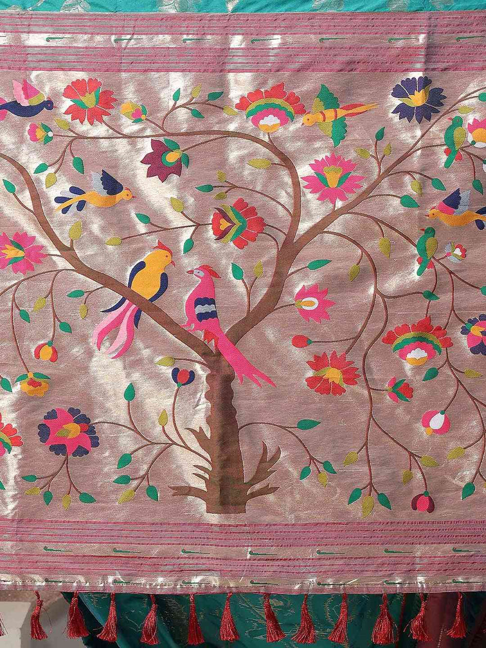 Paithani Silk Blend Zari Work Rama Colour Saree