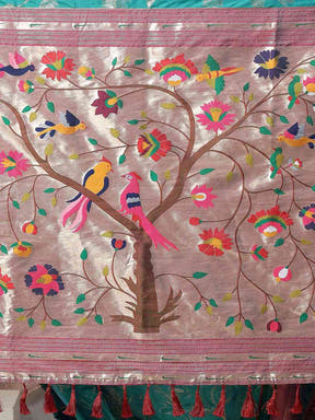 Paithani Silk Blend Zari Work Rama Colour Saree