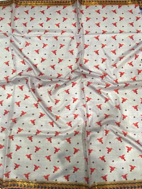  Off White Soft Silk Floral Saree Online in India
