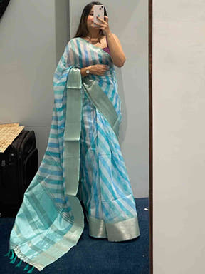 Elegant leheriya organza saree in blue hues