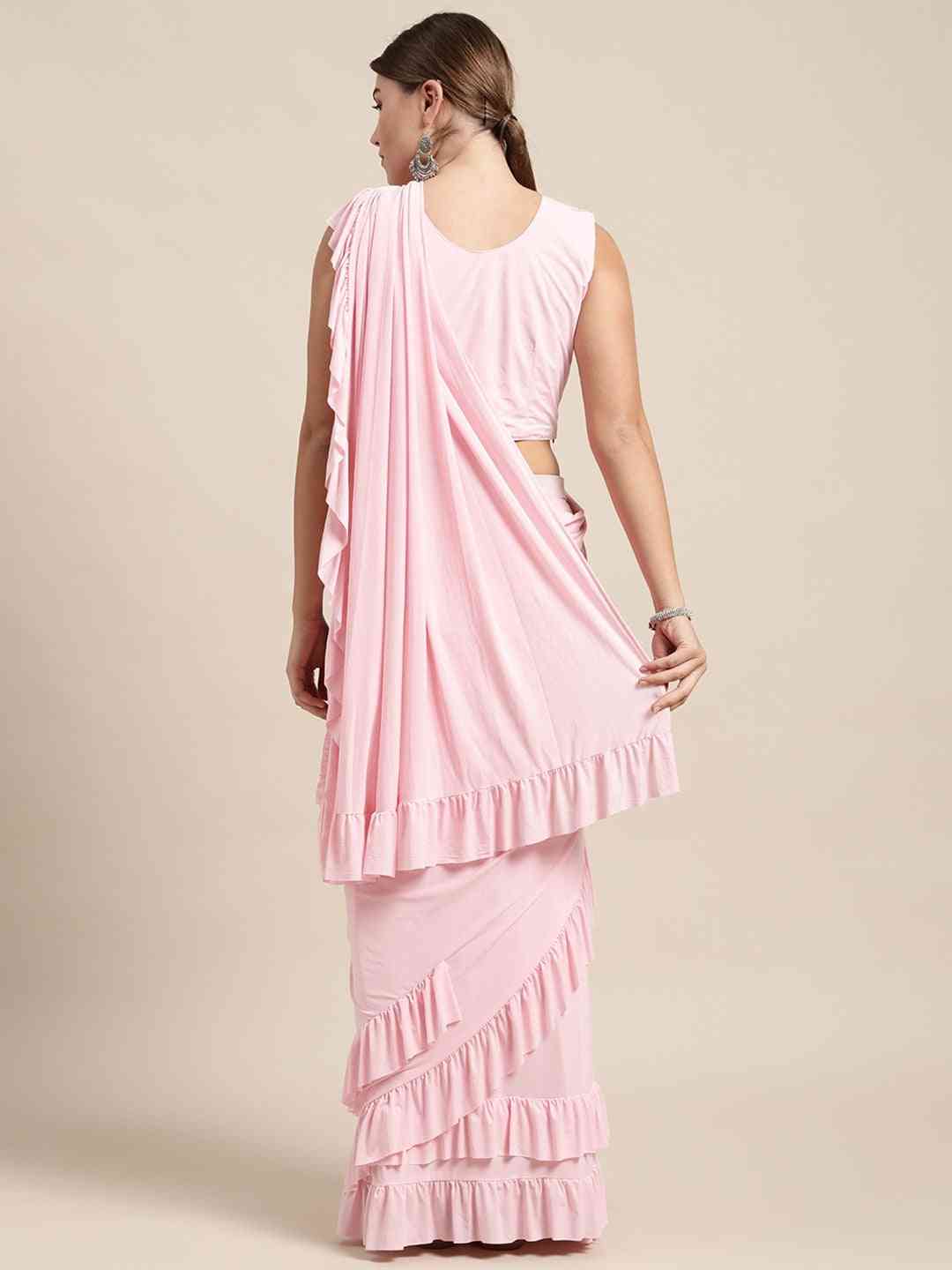 Stylish Pink Colour Solid Print Saree