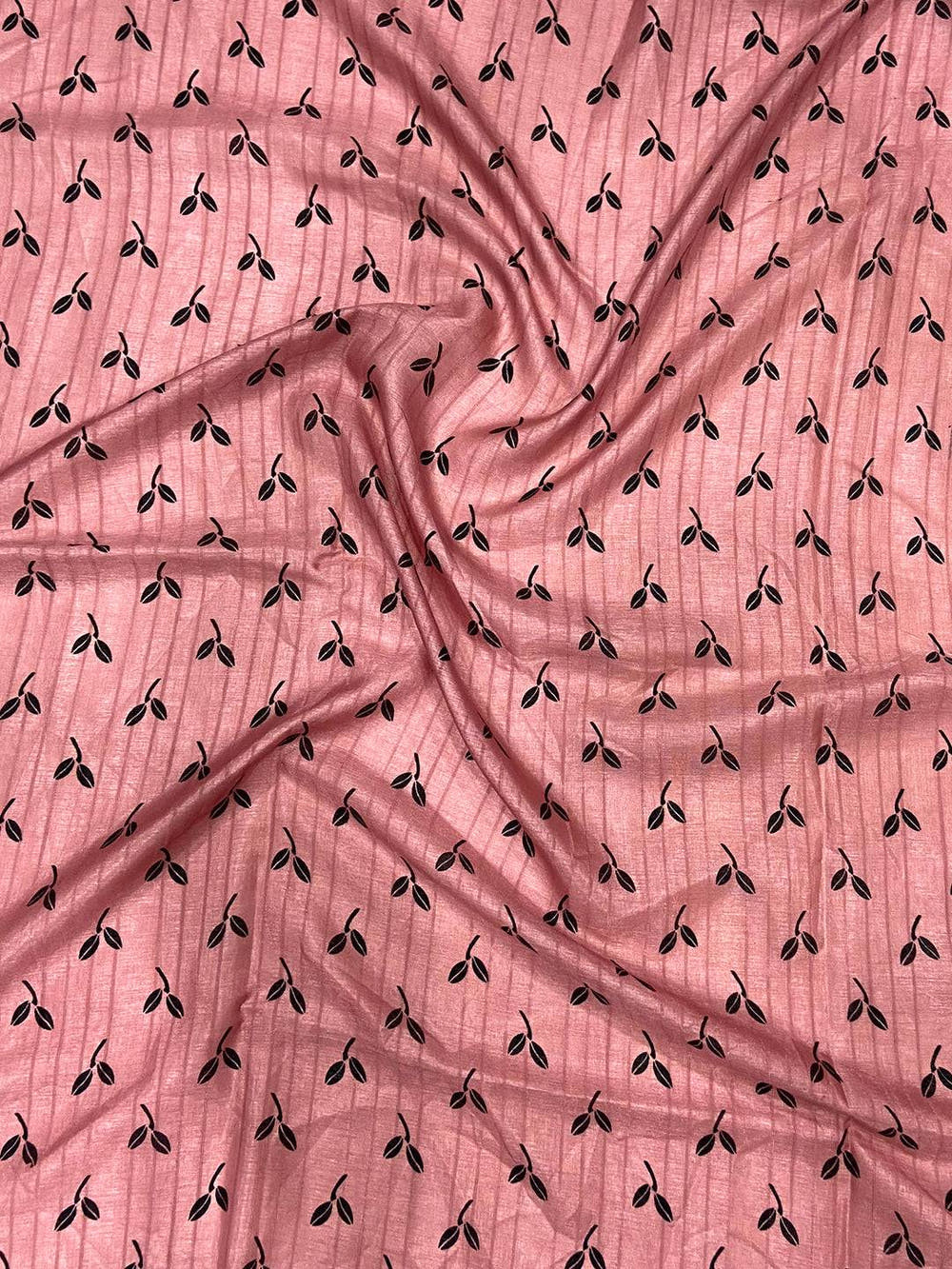 Rose Pink Ghicha Leaf Print Saree