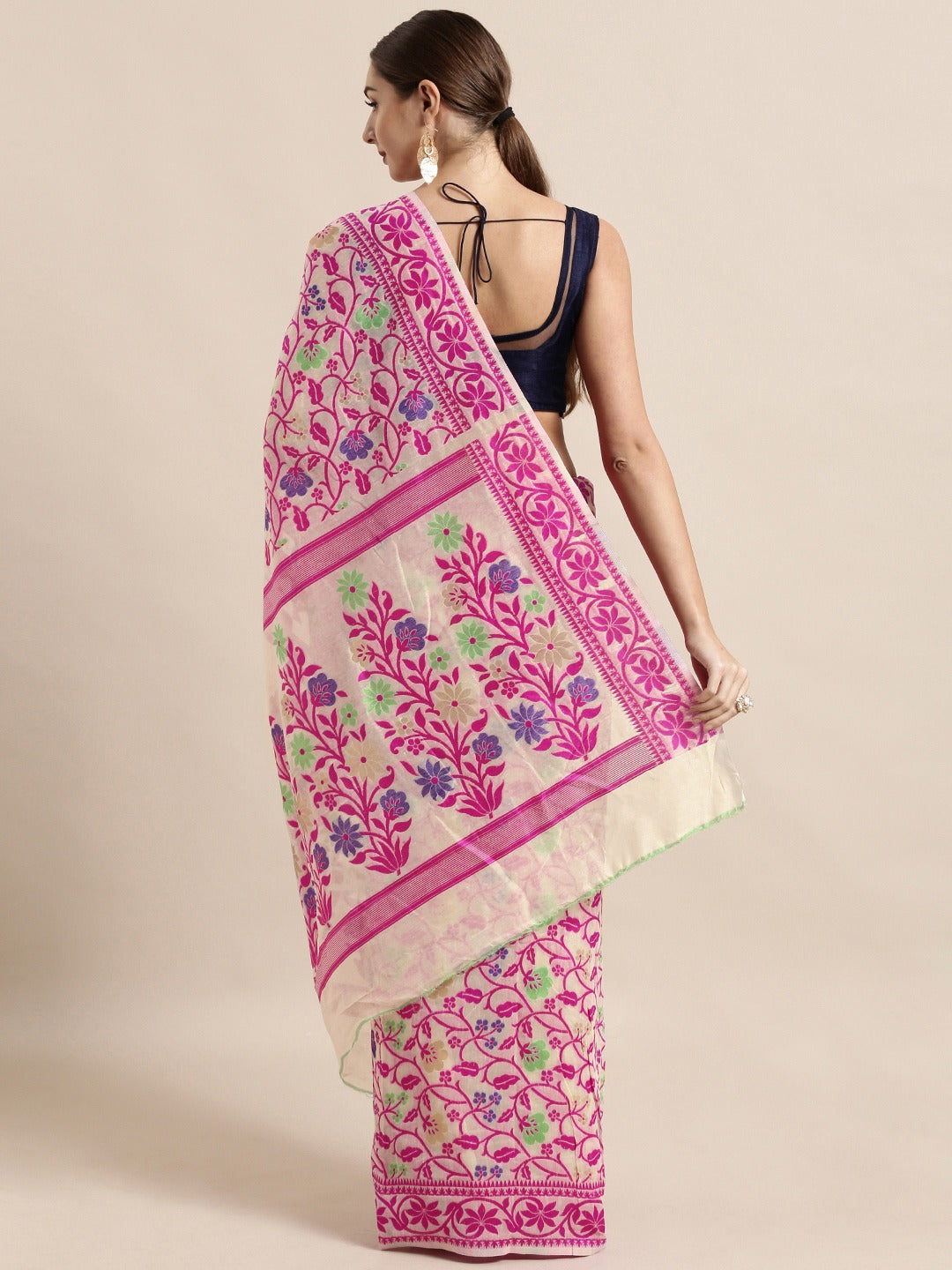  Stylish&Beautiful Jamdani Cream Colour Woven Design Saree