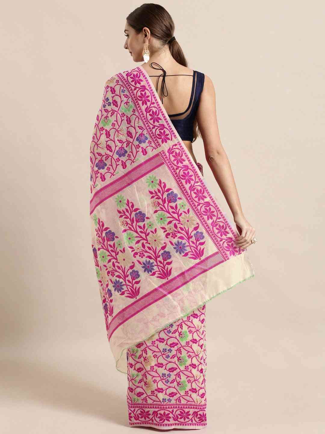  Stylish&Beautiful Jamdani Cream Colour Woven Design Saree