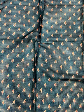 Teal Blue Gold Zari Chanderi Phulkari Floral Saree
