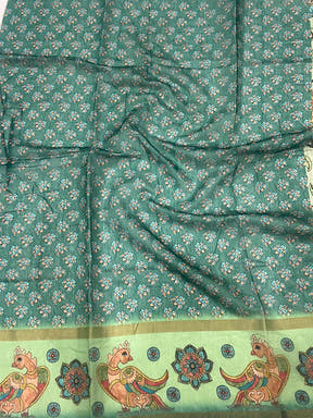 Pista Floral Kalamkari Chanderi Cotton Saree