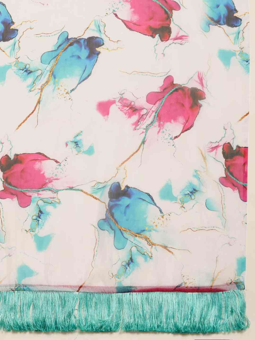  Pure Silk Abstract Printed Saree with Tassel