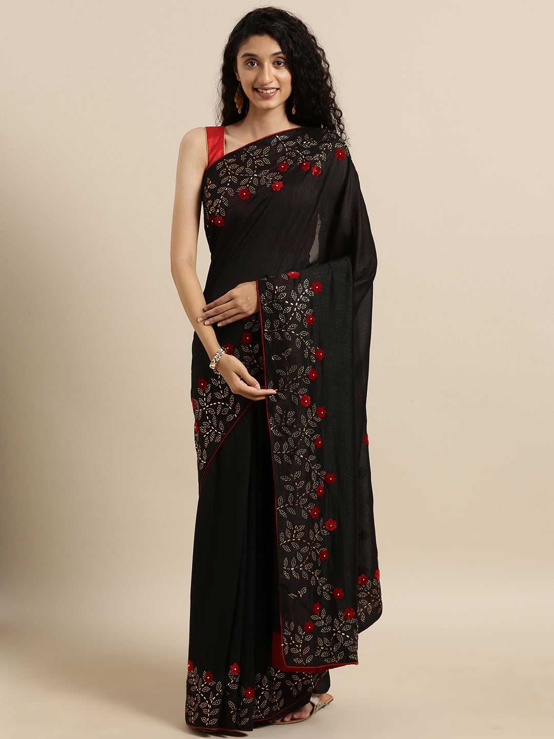  Vichitra Poly Silk Saree with Embellished Border 