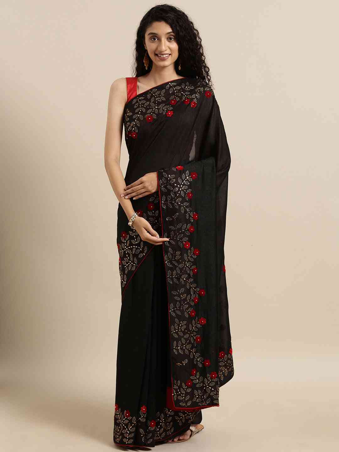  Vichitra Poly Silk Saree with Embellished Border 