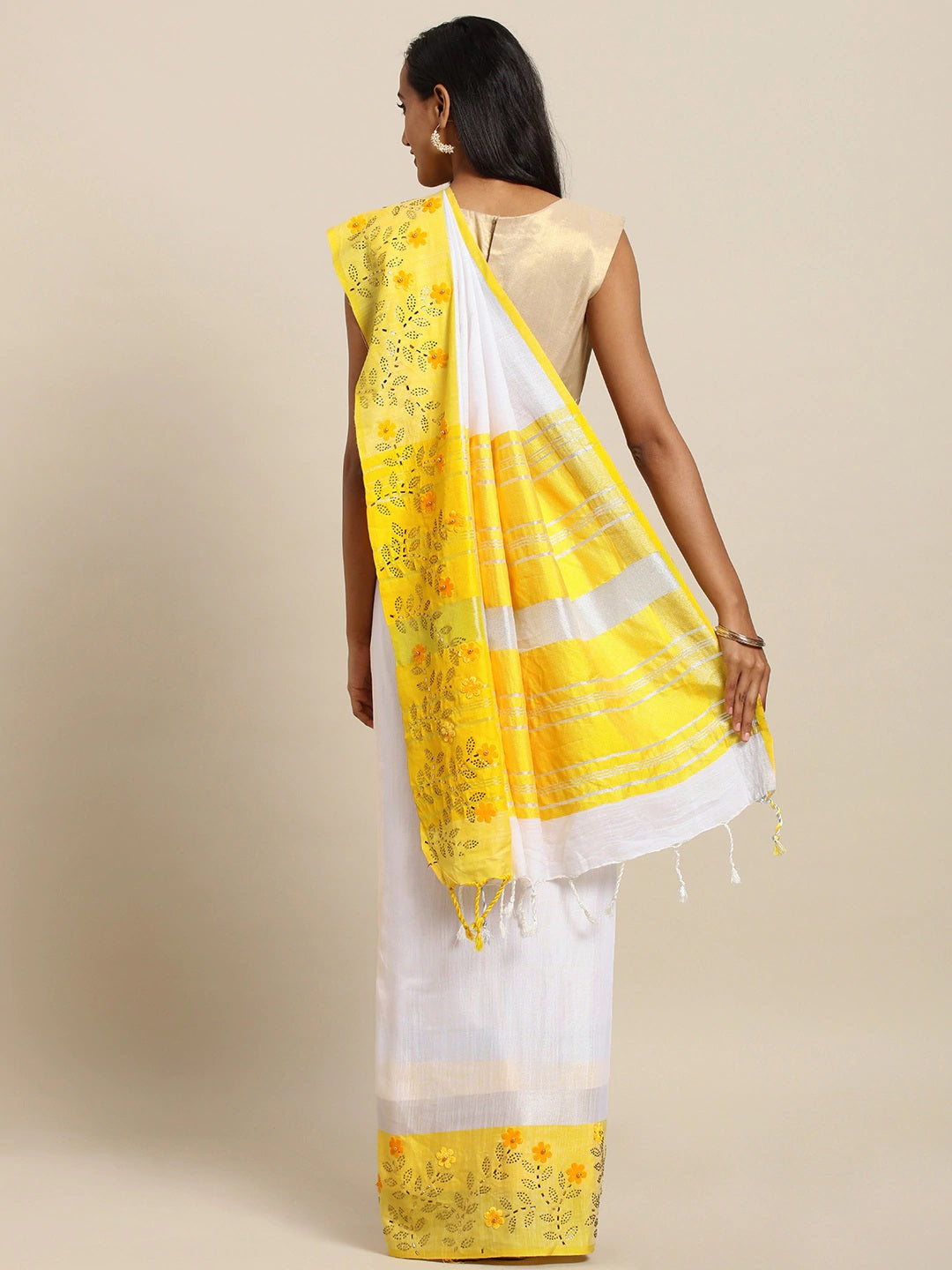  Yellow Colour Linen Blend Khadi Saree
