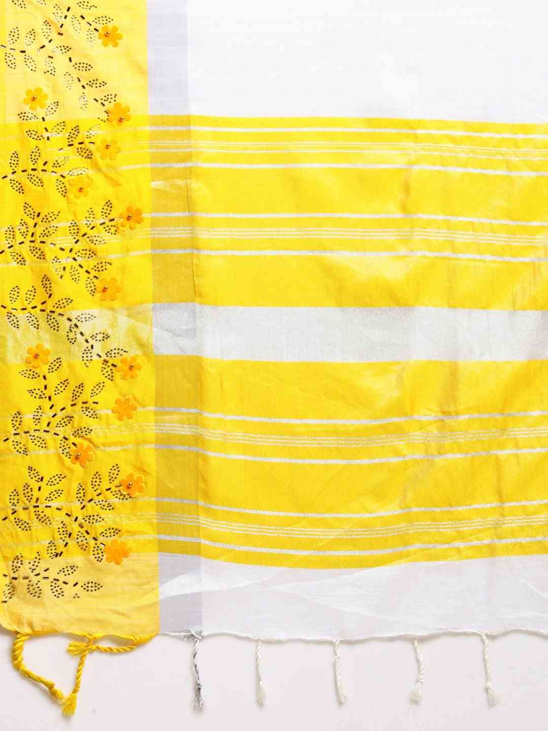  Yellow Colour Linen Blend Khadi Saree