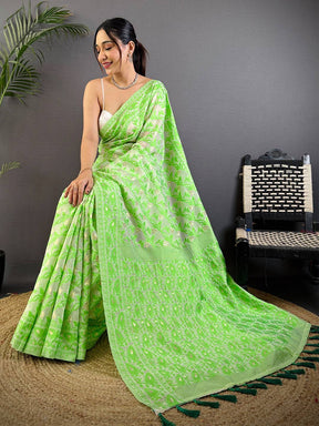 Green Soft Dhakai Jamdani Silk Saree