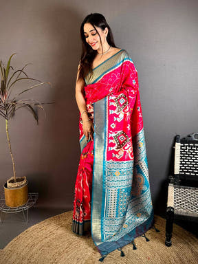 Stylish Soft Silk Ikkat Weaving Pattu Saree