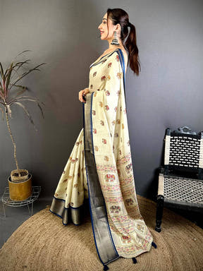 Royal Ajrakh Block Kalamkari Dola Saree