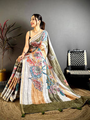 Stylish Tussar Ghicha Floral Saree