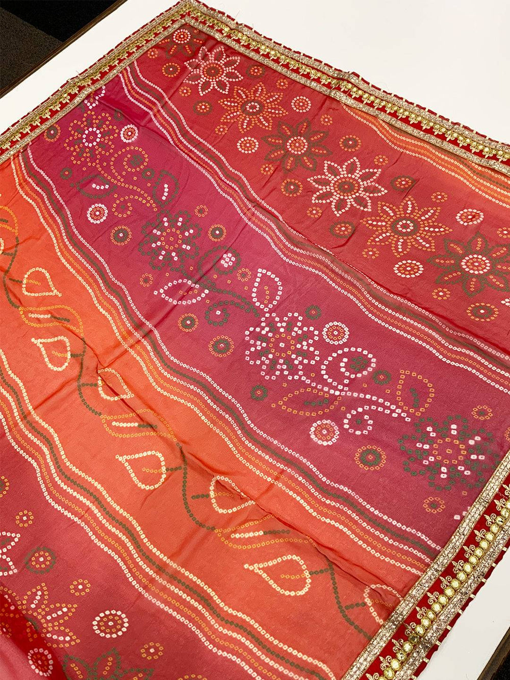 Beautiful Ethnic Bandhej Chiffon Saree