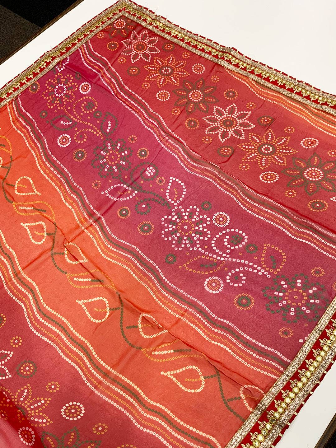 Beautiful Ethnic Bandhej Chiffon Saree