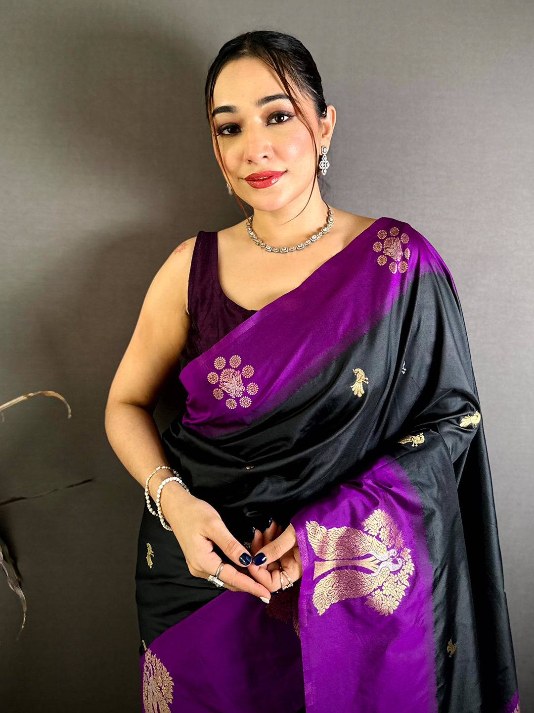 Black Silk Contrast Patta Border Saree