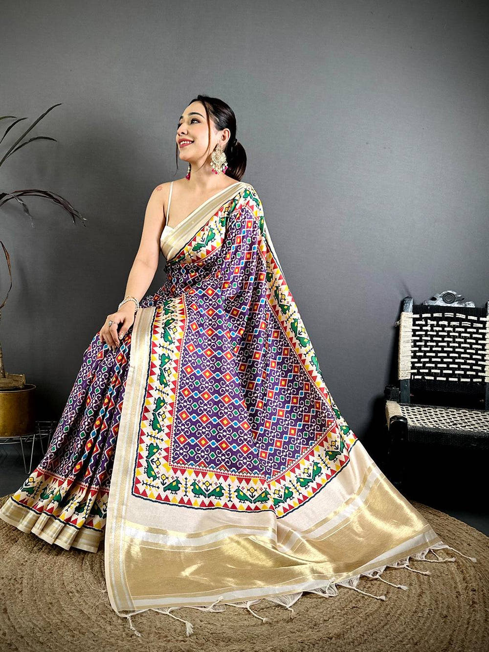 Purple Soft Kanchi Silk Patola Weave Saree