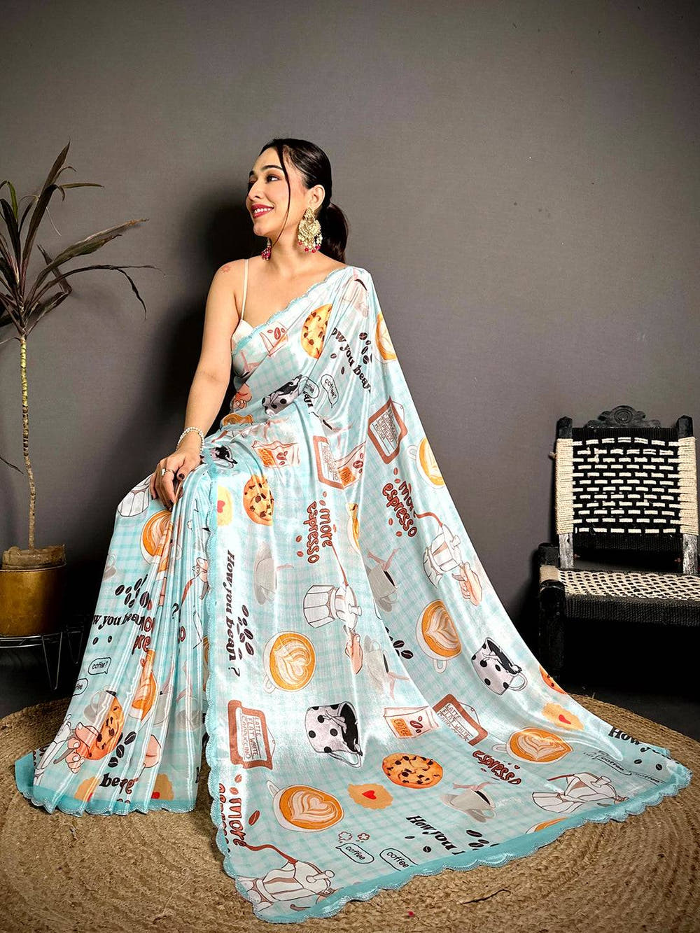 Elegant Diamond Work Chiffon Saree
