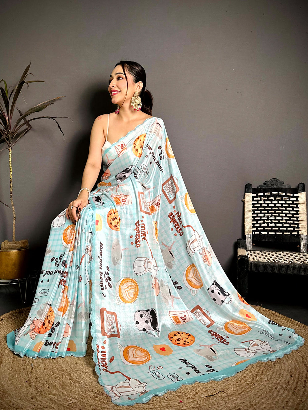 Elegant Diamond Work Chiffon Saree