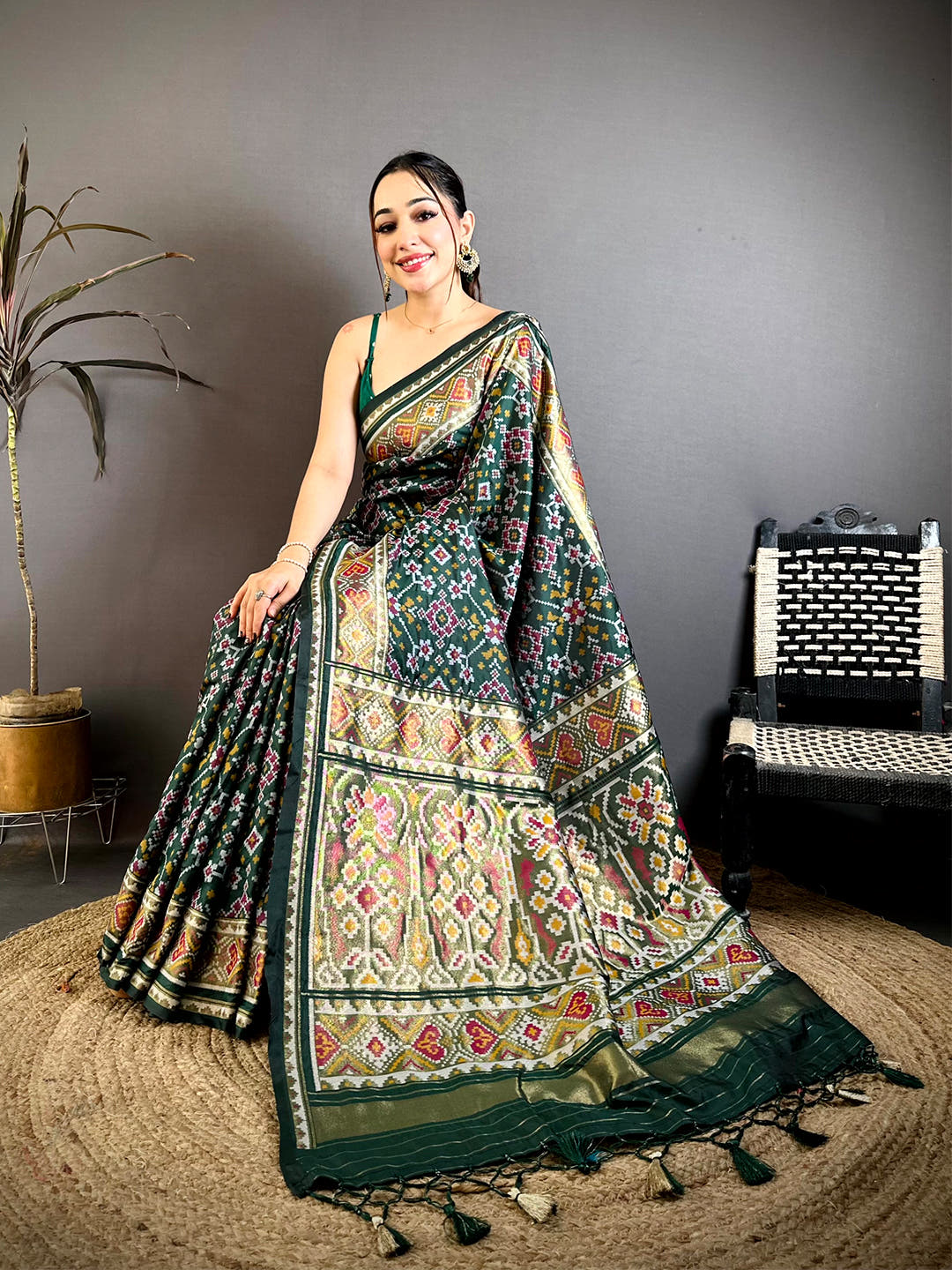Green Patola Weaving Semi Silk Saree