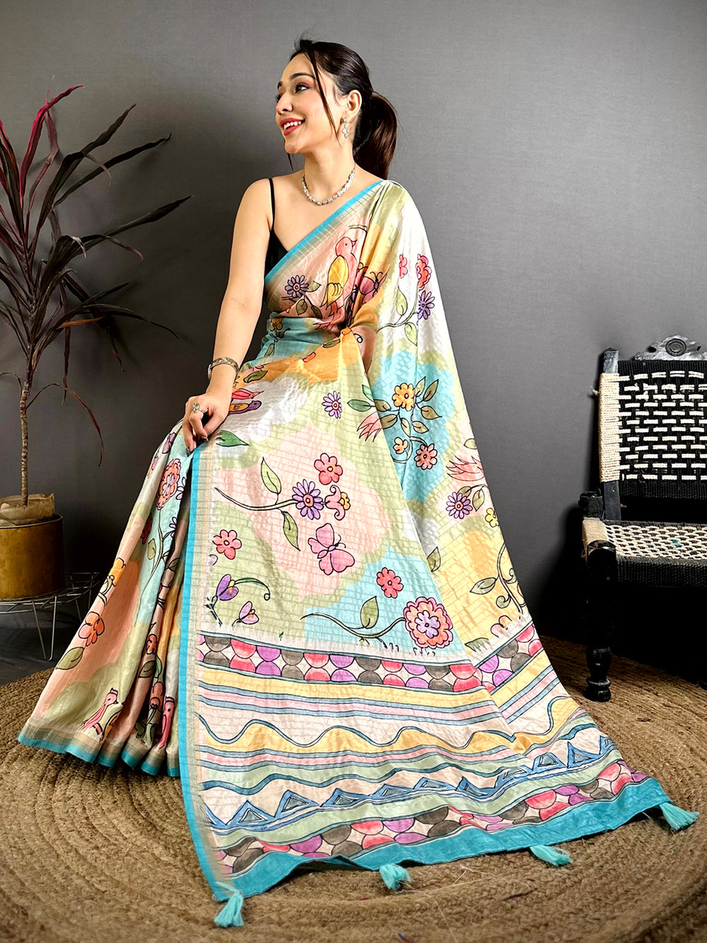 Radiance Folk Art Tussar Ghicha Saree