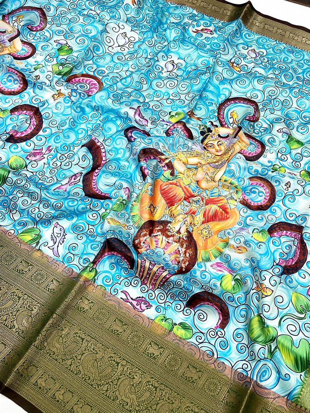 Aqua Banarasi Silk Kalamkari Saree