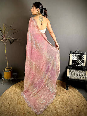 Pink Hotfix Sequin Diamond Zarkon Saree