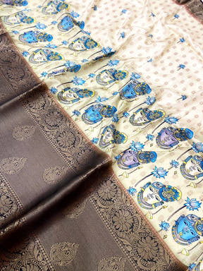 Royal Banarasi Silk Krishna Motif Pattu Saree