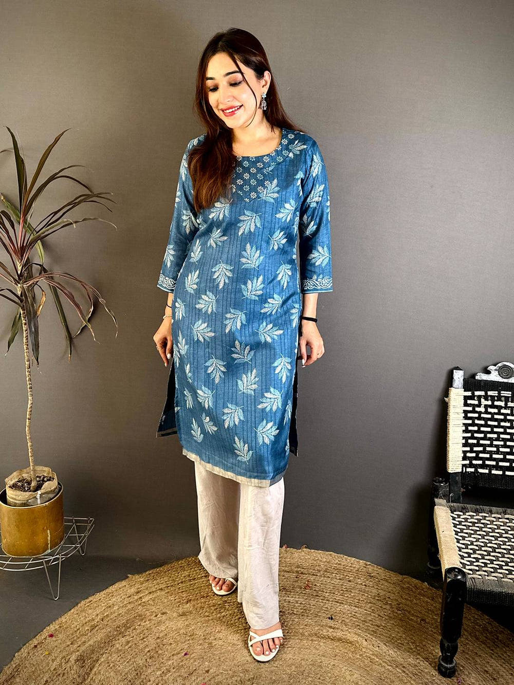Radiant Round Neck Handloom Ghicha Kurti