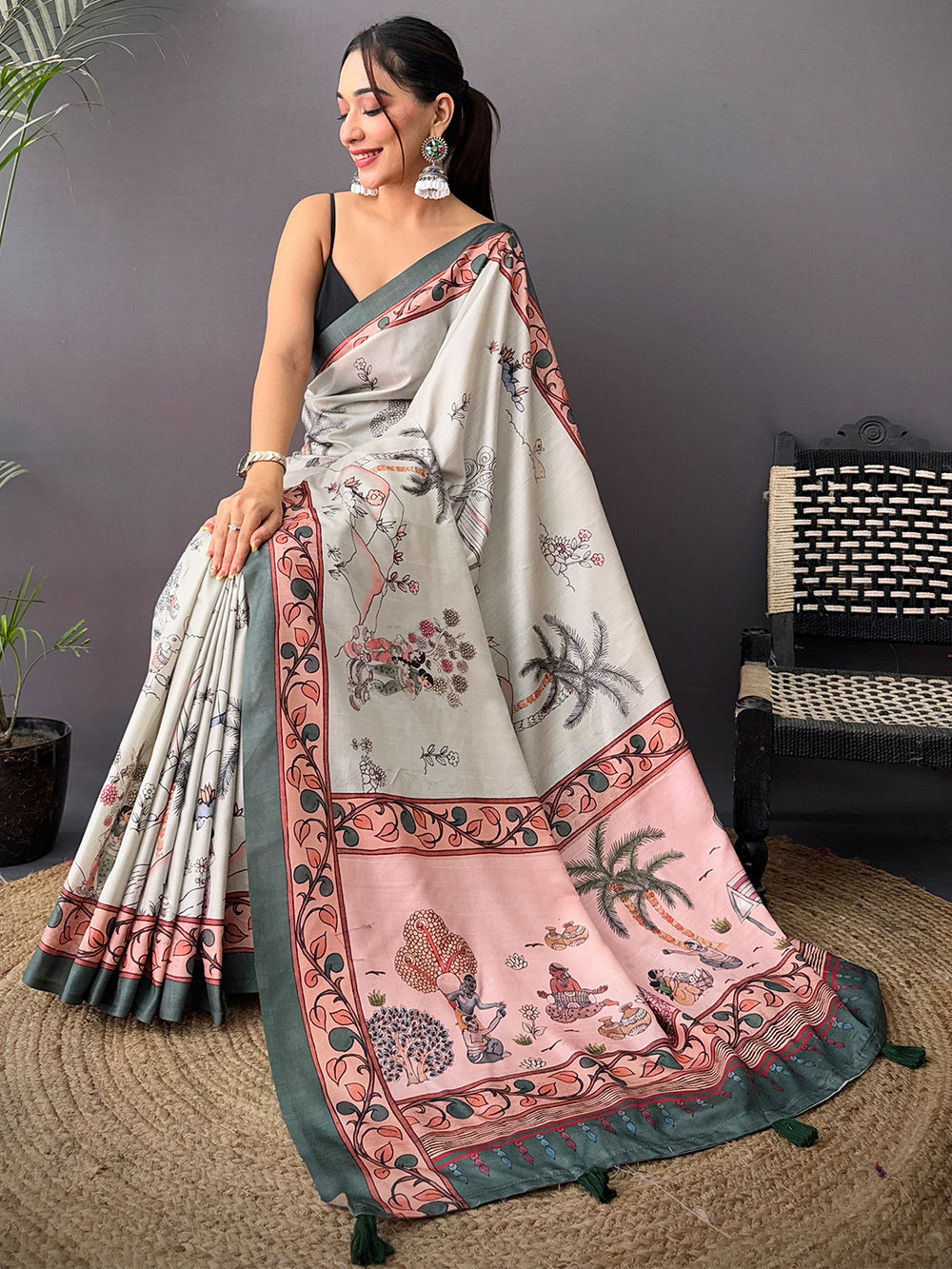 Elegant Tussar Kalamkari Print Saree