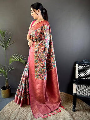 Red Soft Gadwal Pattu Geometric Saree
