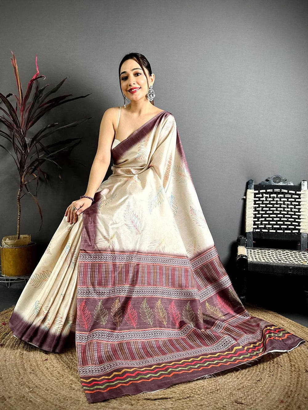 Stylish Manipuri Tussar Katha Saree