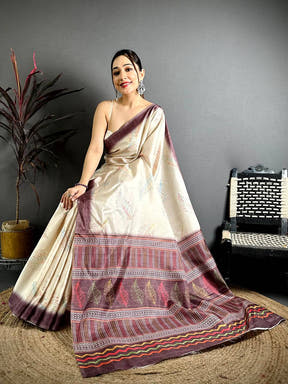 Stylish Manipuri Tussar Katha Saree
